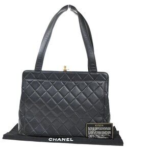 CHANEL Matelasse Hand Bag Grained Calfskin Leather Black Vintage 678RP050